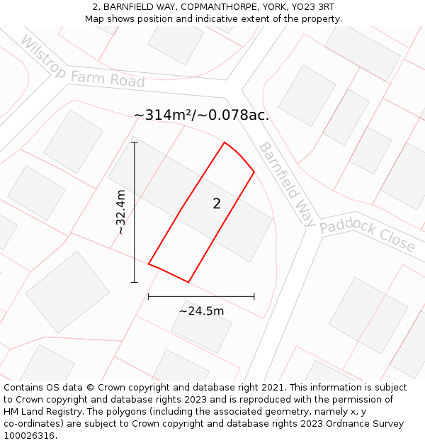 2, BARNFIELD WAY, COPMANTHORPE, YORK, YO23 3RT: Plot and title map