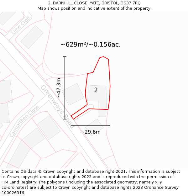 2, BARNHILL CLOSE, YATE, BRISTOL, BS37 7RQ: Plot and title map