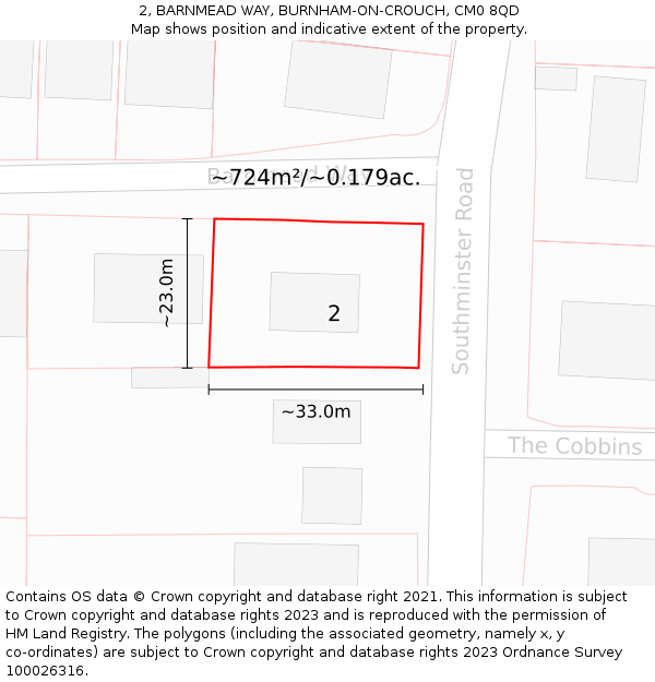 2, BARNMEAD WAY, BURNHAM-ON-CROUCH, CM0 8QD: Plot and title map