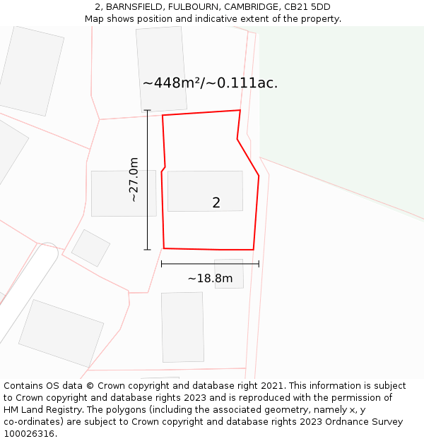2, BARNSFIELD, FULBOURN, CAMBRIDGE, CB21 5DD: Plot and title map