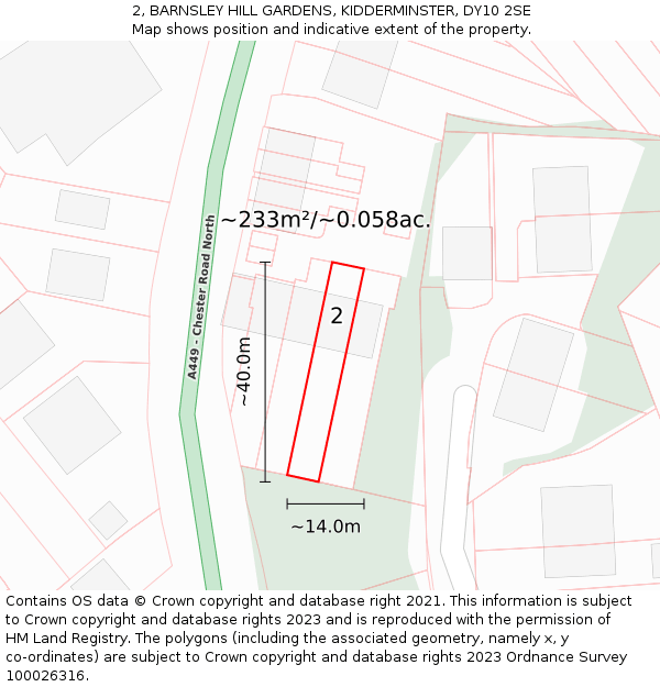 2, BARNSLEY HILL GARDENS, KIDDERMINSTER, DY10 2SE: Plot and title map