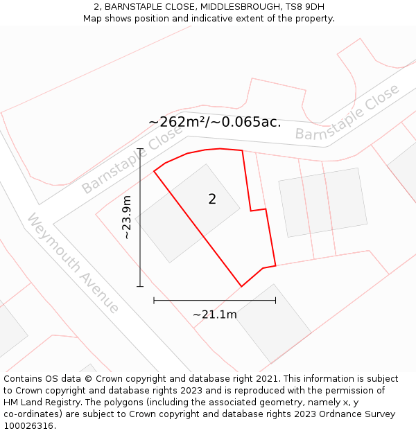 2, BARNSTAPLE CLOSE, MIDDLESBROUGH, TS8 9DH: Plot and title map