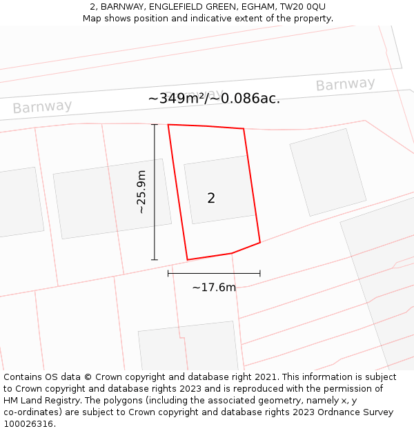 2, BARNWAY, ENGLEFIELD GREEN, EGHAM, TW20 0QU: Plot and title map