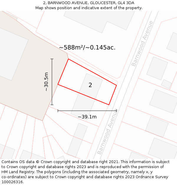 2, BARNWOOD AVENUE, GLOUCESTER, GL4 3DA: Plot and title map