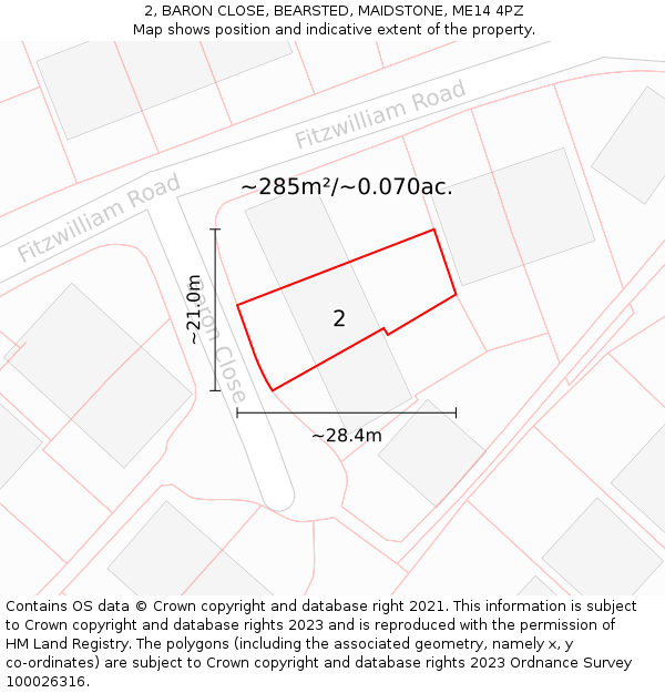 2, BARON CLOSE, BEARSTED, MAIDSTONE, ME14 4PZ: Plot and title map