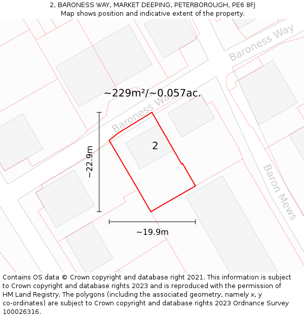 2, BARONESS WAY, MARKET DEEPING, PETERBOROUGH, PE6 8FJ: Plot and title map