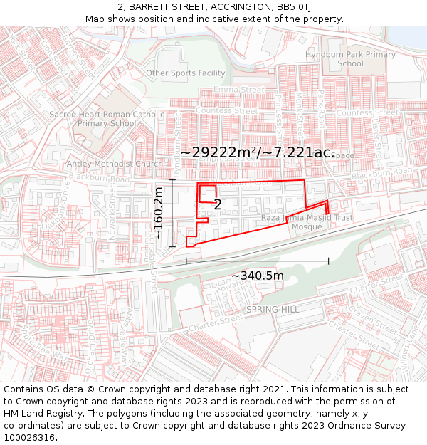 2, BARRETT STREET, ACCRINGTON, BB5 0TJ: Plot and title map