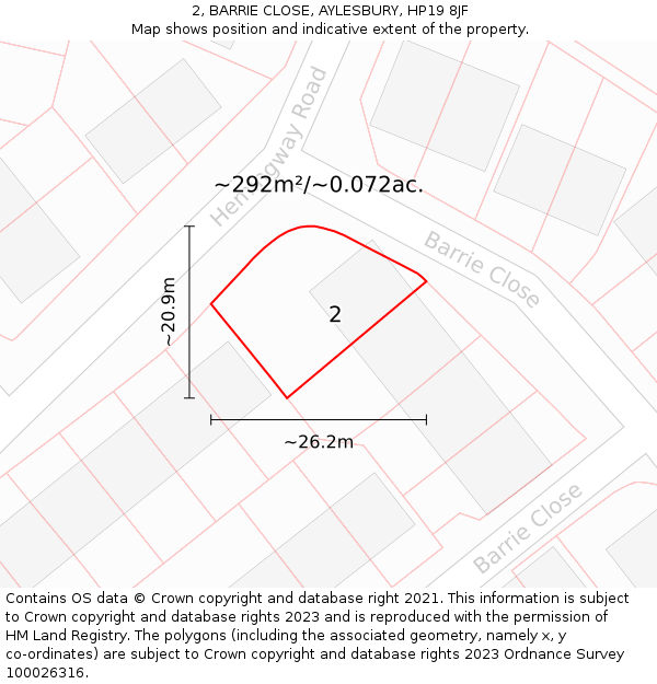 2, BARRIE CLOSE, AYLESBURY, HP19 8JF: Plot and title map