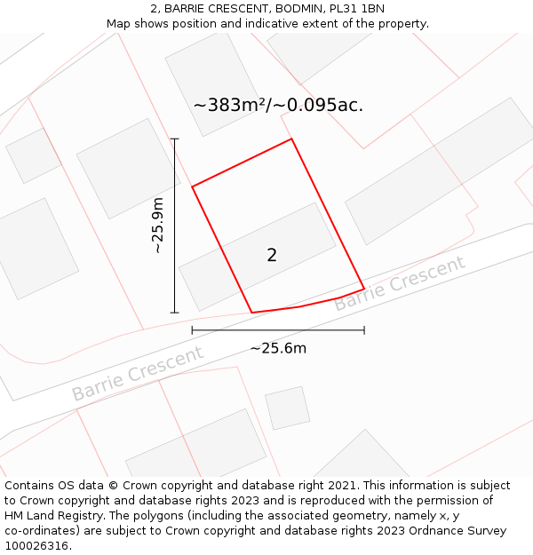 2, BARRIE CRESCENT, BODMIN, PL31 1BN: Plot and title map