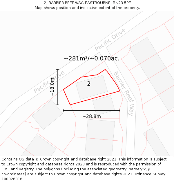 2, BARRIER REEF WAY, EASTBOURNE, BN23 5PE: Plot and title map