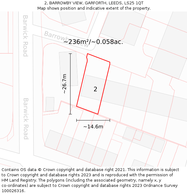 2, BARROWBY VIEW, GARFORTH, LEEDS, LS25 1QT: Plot and title map