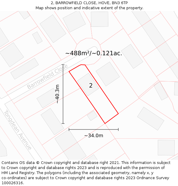 2, BARROWFIELD CLOSE, HOVE, BN3 6TP: Plot and title map