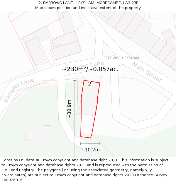 2, BARROWS LANE, HEYSHAM, MORECAMBE, LA3 2RP: Plot and title map