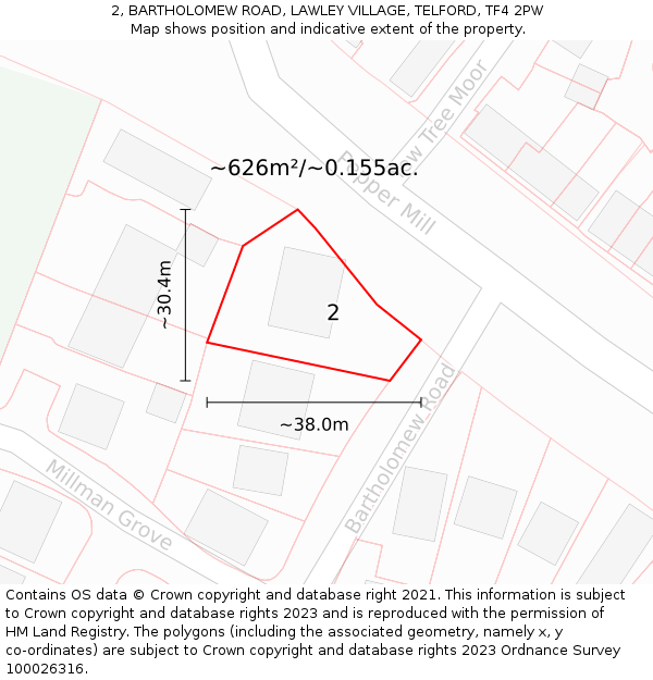 2, BARTHOLOMEW ROAD, LAWLEY VILLAGE, TELFORD, TF4 2PW: Plot and title map