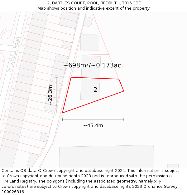 2, BARTLES COURT, POOL, REDRUTH, TR15 3BE: Plot and title map