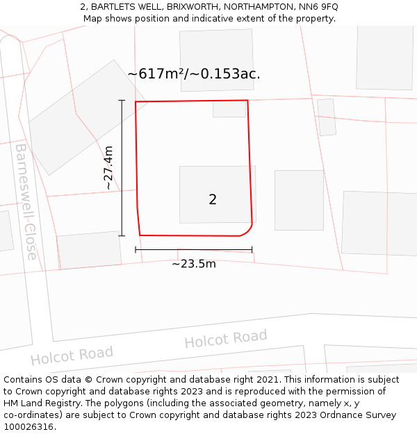 2, BARTLETS WELL, BRIXWORTH, NORTHAMPTON, NN6 9FQ: Plot and title map