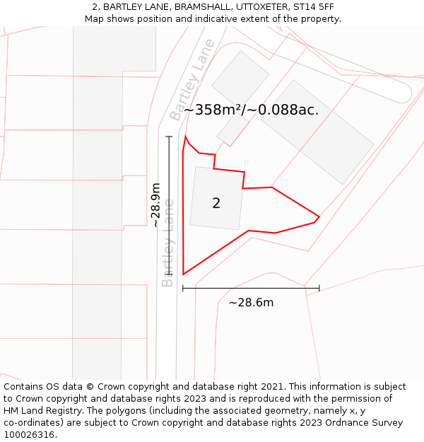 2, BARTLEY LANE, BRAMSHALL, UTTOXETER, ST14 5FF: Plot and title map