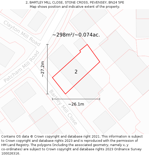 2, BARTLEY MILL CLOSE, STONE CROSS, PEVENSEY, BN24 5PE: Plot and title map