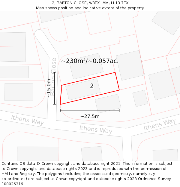 2, BARTON CLOSE, WREXHAM, LL13 7EX: Plot and title map