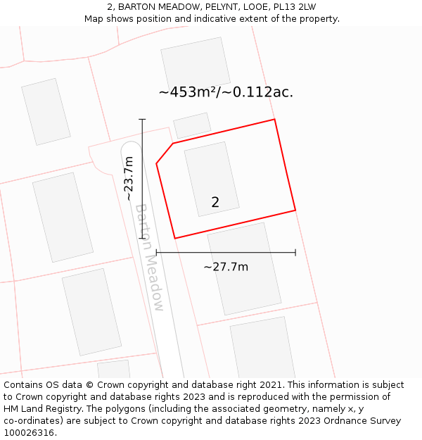 2, BARTON MEADOW, PELYNT, LOOE, PL13 2LW: Plot and title map