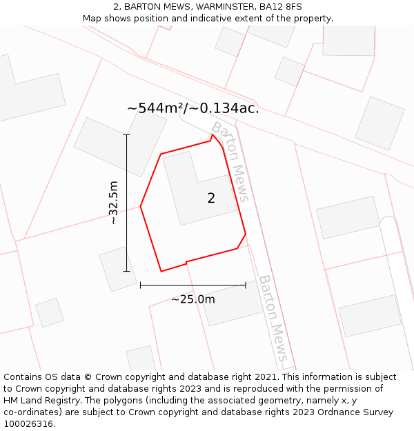 2, BARTON MEWS, WARMINSTER, BA12 8FS: Plot and title map
