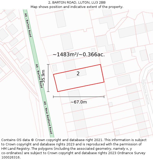 2, BARTON ROAD, LUTON, LU3 2BB: Plot and title map