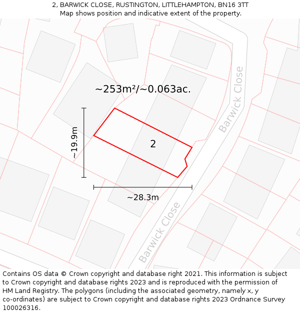 2, BARWICK CLOSE, RUSTINGTON, LITTLEHAMPTON, BN16 3TT: Plot and title map