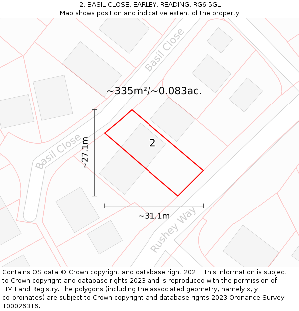 2, BASIL CLOSE, EARLEY, READING, RG6 5GL: Plot and title map