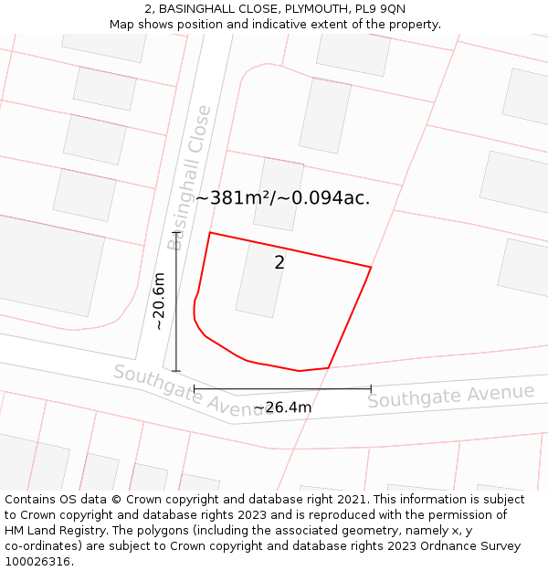 2, BASINGHALL CLOSE, PLYMOUTH, PL9 9QN: Plot and title map