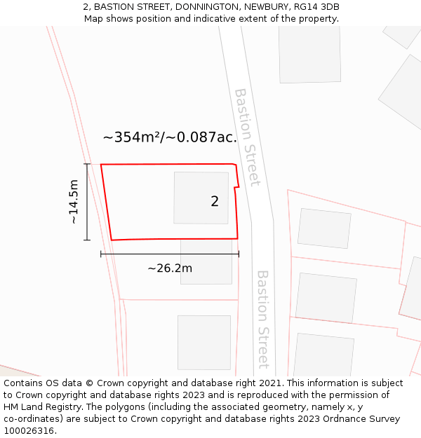 2, BASTION STREET, DONNINGTON, NEWBURY, RG14 3DB: Plot and title map