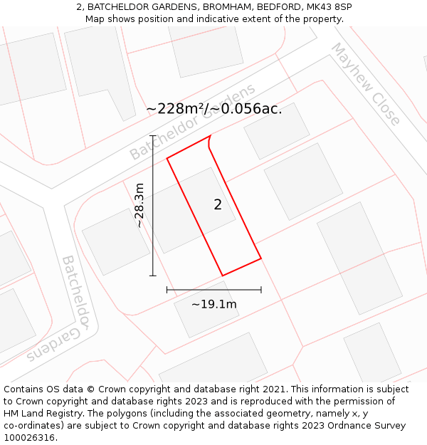 2, BATCHELDOR GARDENS, BROMHAM, BEDFORD, MK43 8SP: Plot and title map