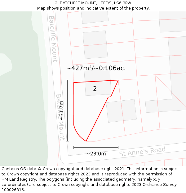 2, BATCLIFFE MOUNT, LEEDS, LS6 3PW: Plot and title map