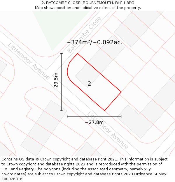 2, BATCOMBE CLOSE, BOURNEMOUTH, BH11 8PG: Plot and title map