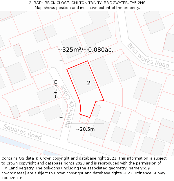 2, BATH BRICK CLOSE, CHILTON TRINITY, BRIDGWATER, TA5 2NS: Plot and title map