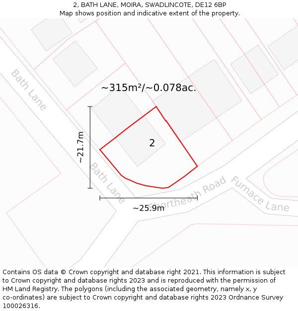 2, BATH LANE, MOIRA, SWADLINCOTE, DE12 6BP: Plot and title map
