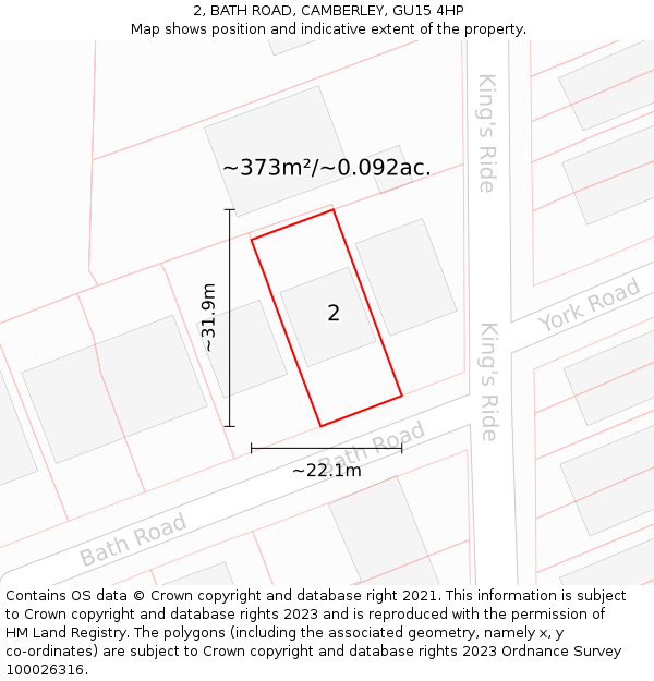 2, BATH ROAD, CAMBERLEY, GU15 4HP: Plot and title map