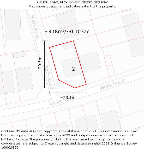 2, BATH ROAD, MICKLEOVER, DERBY, DE3 9BW: Plot and title map