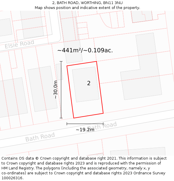 2, BATH ROAD, WORTHING, BN11 3NU: Plot and title map