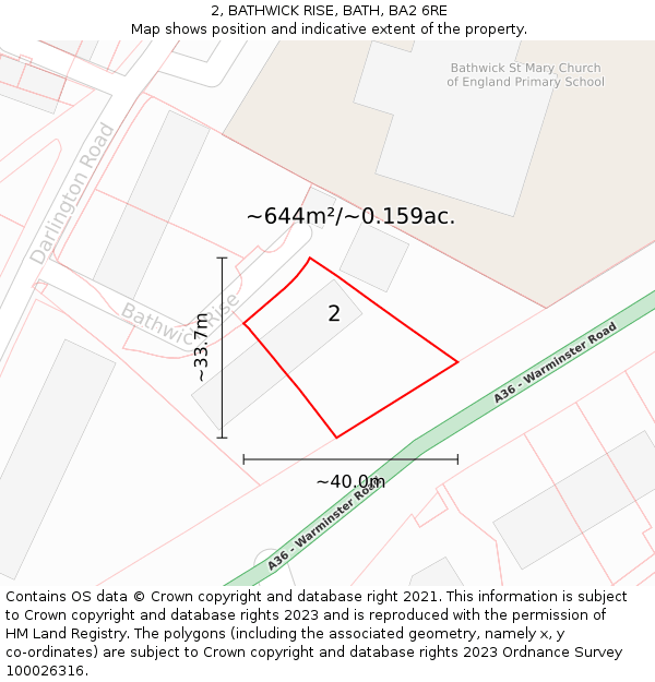 2, BATHWICK RISE, BATH, BA2 6RE: Plot and title map