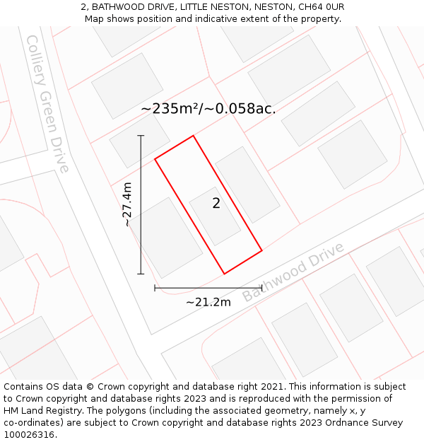 2, BATHWOOD DRIVE, LITTLE NESTON, NESTON, CH64 0UR: Plot and title map