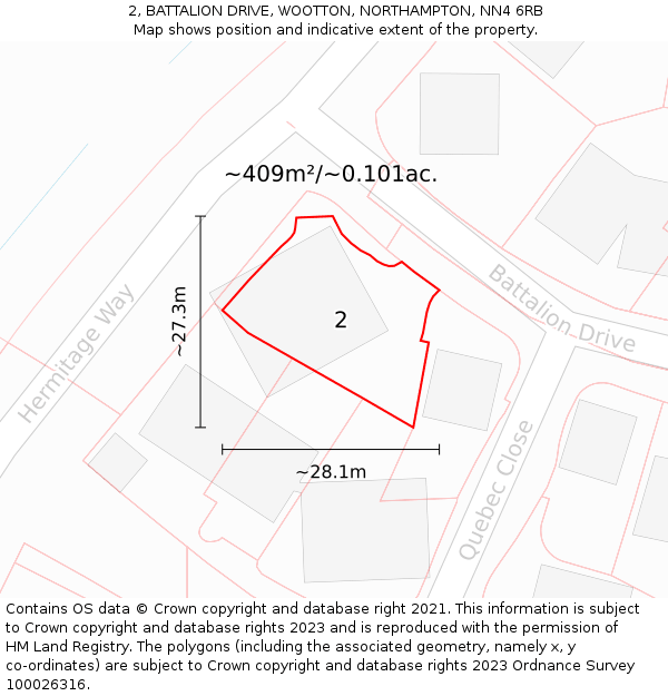 2, BATTALION DRIVE, WOOTTON, NORTHAMPTON, NN4 6RB: Plot and title map