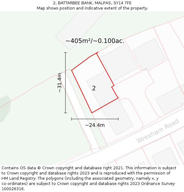 2, BATTARBEE BANK, MALPAS, SY14 7FE: Plot and title map