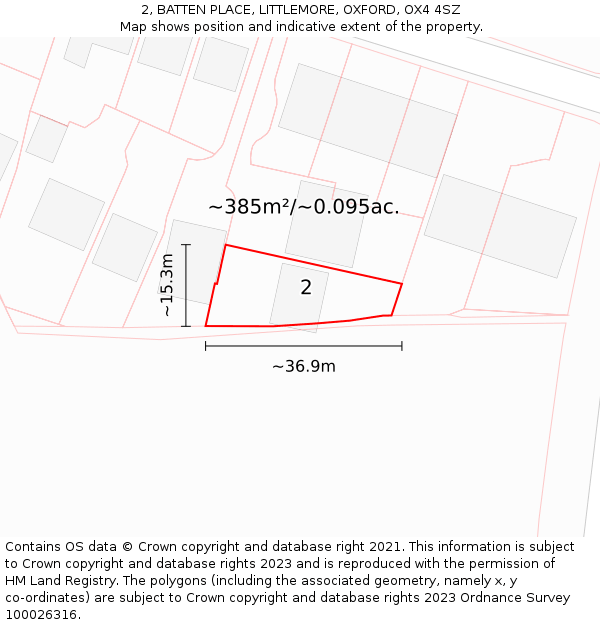 2, BATTEN PLACE, LITTLEMORE, OXFORD, OX4 4SZ: Plot and title map