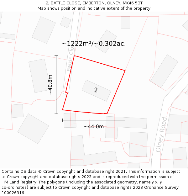 2, BATTLE CLOSE, EMBERTON, OLNEY, MK46 5BT: Plot and title map