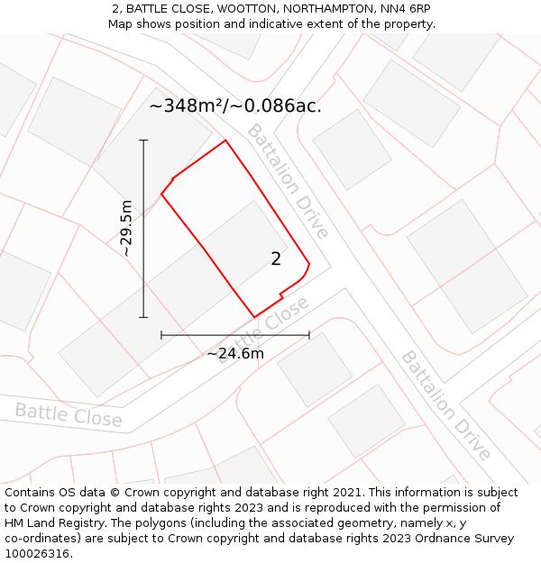 2, BATTLE CLOSE, WOOTTON, NORTHAMPTON, NN4 6RP: Plot and title map