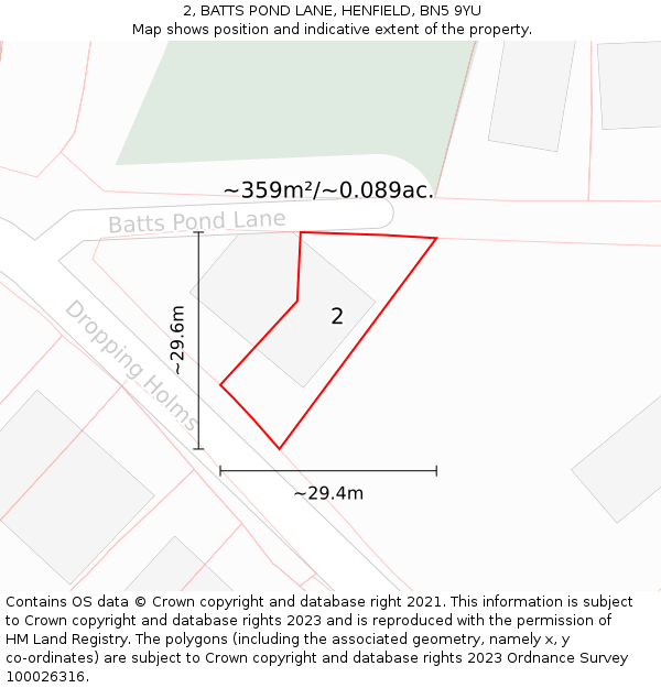 2, BATTS POND LANE, HENFIELD, BN5 9YU: Plot and title map