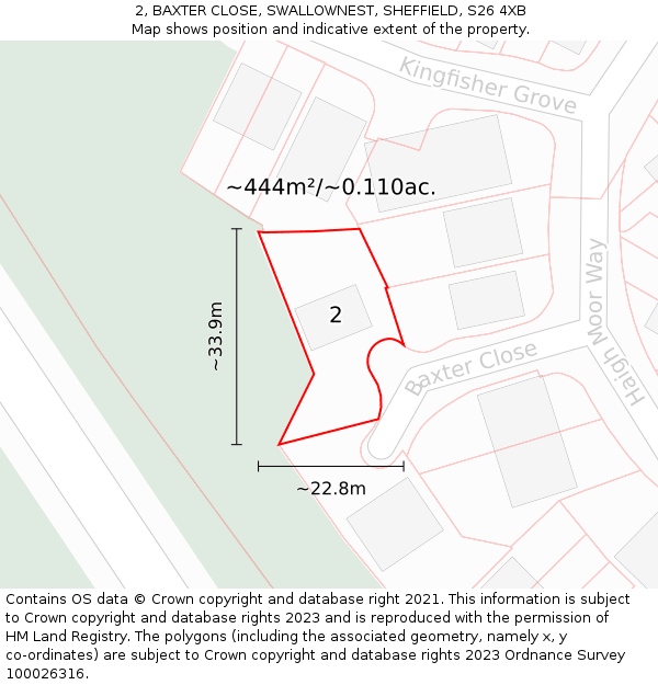 2, BAXTER CLOSE, SWALLOWNEST, SHEFFIELD, S26 4XB: Plot and title map