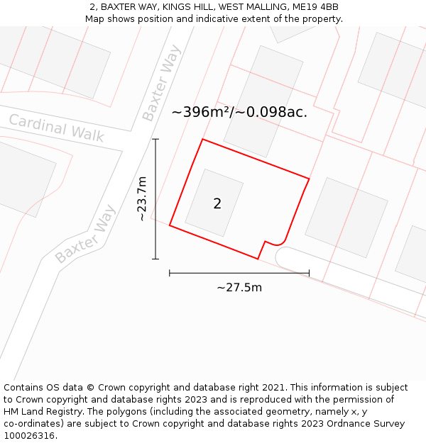 2, BAXTER WAY, KINGS HILL, WEST MALLING, ME19 4BB: Plot and title map