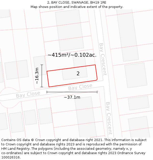 2, BAY CLOSE, SWANAGE, BH19 1RE: Plot and title map