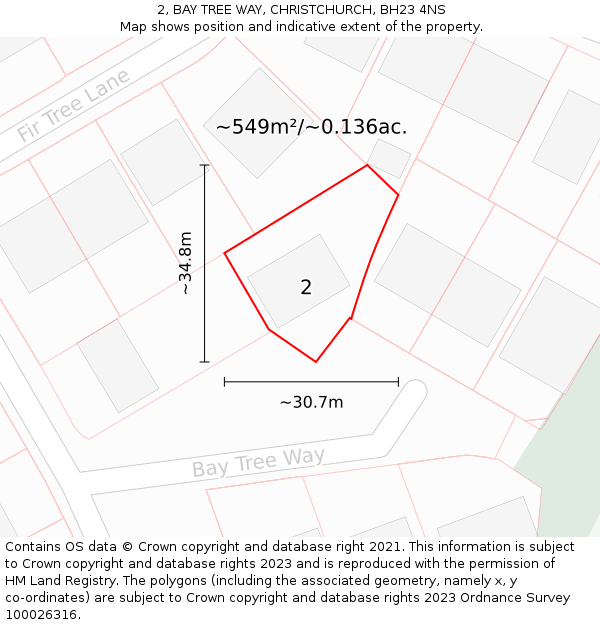2, BAY TREE WAY, CHRISTCHURCH, BH23 4NS: Plot and title map